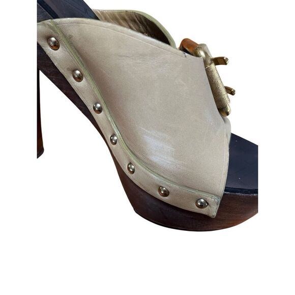 Burberry Olive Green Leather Gold Buckle Platform Stiletto Heels EU 39 US 8 - Picture 8 of 15